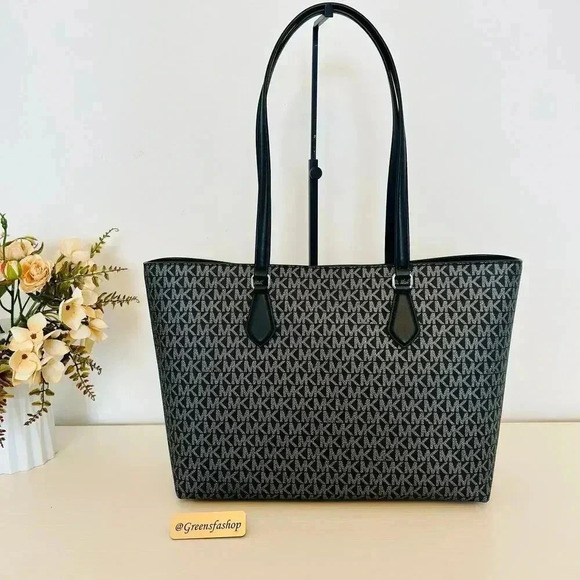 Michael Kors Sheila Large Signature Logo and Metallic Tote Bag Black - Picture 4 of 10